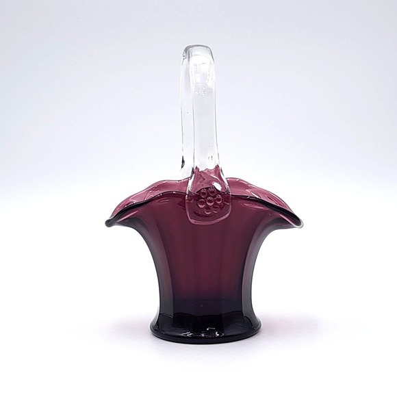 Mosser Other - Mosser Amethyst Purple Glass Mini Basket Clear Handle Embossed M 7.5in Repaired